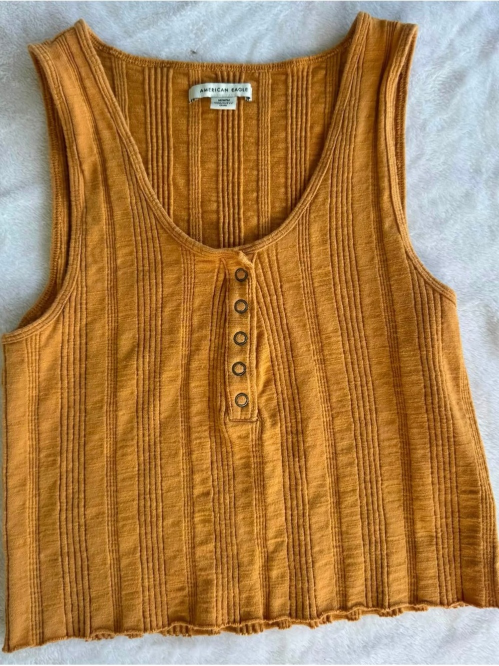 American Eagle Outfitters Ribbed Henley Tank - Mustard Yellow